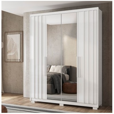 Guarda Roupa 4 Portas Ripado com Espelho 3 Gavetas Califórnia Branco Cod 683.011